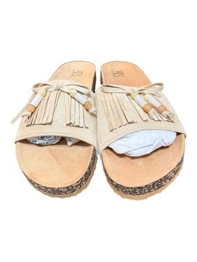 Not Rated Fringe Beaded Slide Sandals Size 10 Beige NWOB